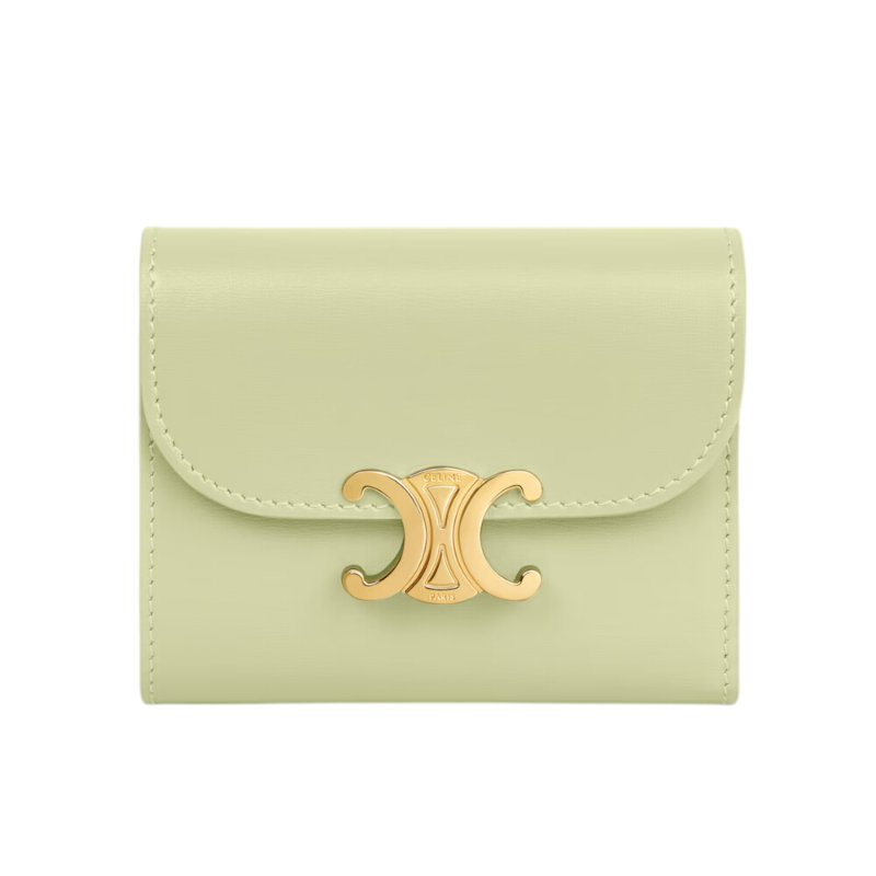 【CELINE】Triomphe 凱旋門 亮澤光滑羊皮革 小號 翻蓋 零錢包 卡夾 皮夾 短夾 青檸色 10D783DPV.GJJ8-4