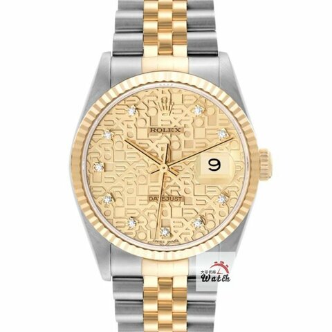 【大眾名錶】ROLEX 勞力士16233 Datejust 半金蠔式 全配件 台灣保單 金色十鑽紀念面盤 底蓋貼紙 錶耳無孔 G297