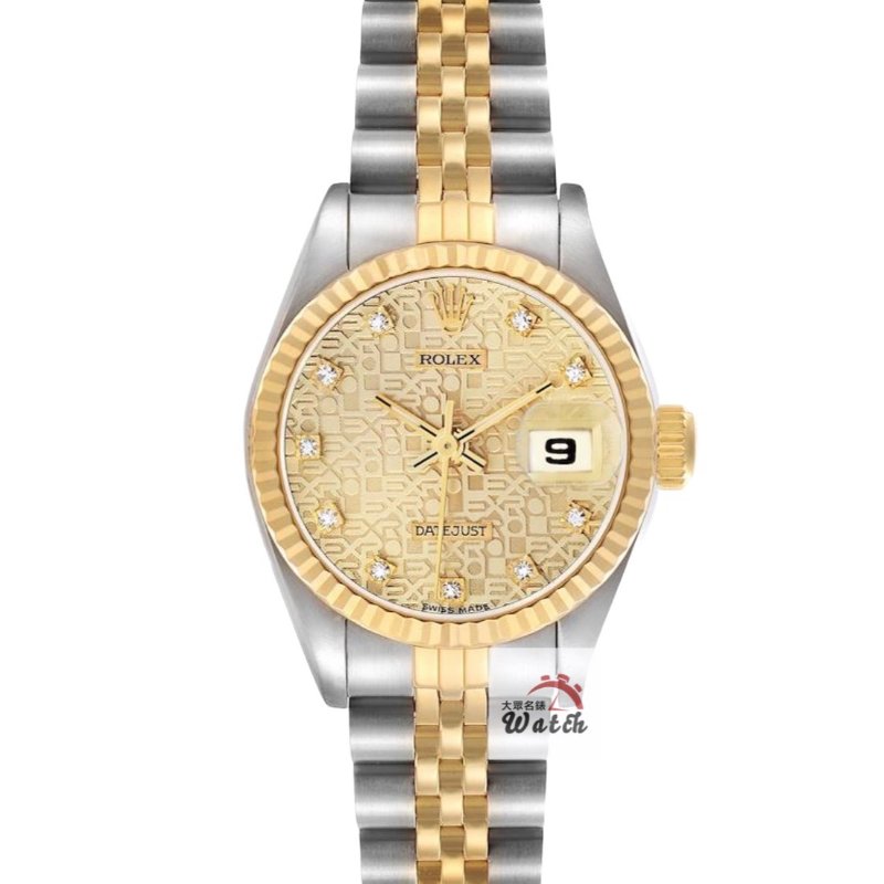【大眾名錶】ROLEX 勞力士 69173 Datejust 半金女錶 全配件 台灣保單 金色十鑽紀念面盤 錶徑26mm 自動上鍊 G298-0