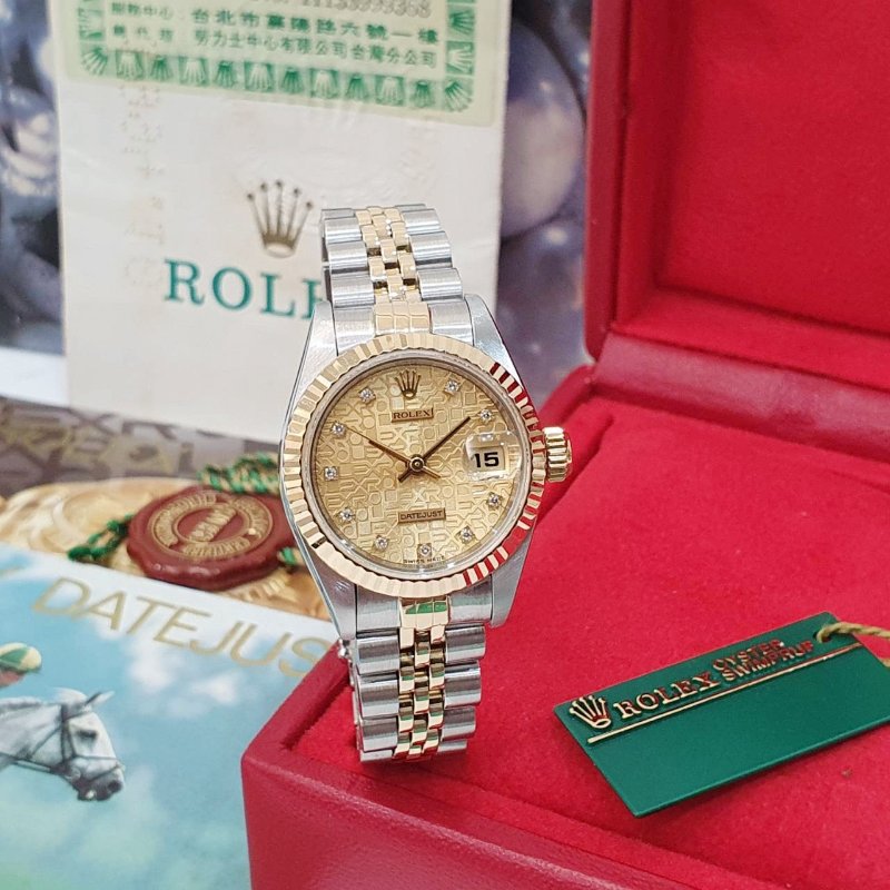 【大眾名錶】ROLEX 勞力士 69173 Datejust 半金女錶 全配件 台灣保單 金色十鑽紀念面盤 錶徑26mm 自動上鍊 G298-1