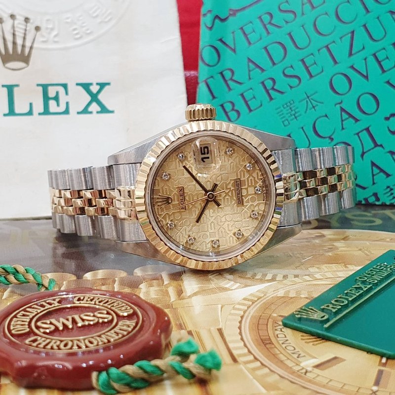 【大眾名錶】ROLEX 勞力士 69173 Datejust 半金女錶 全配件 台灣保單 金色十鑽紀念面盤 錶徑26mm 自動上鍊 G298-2