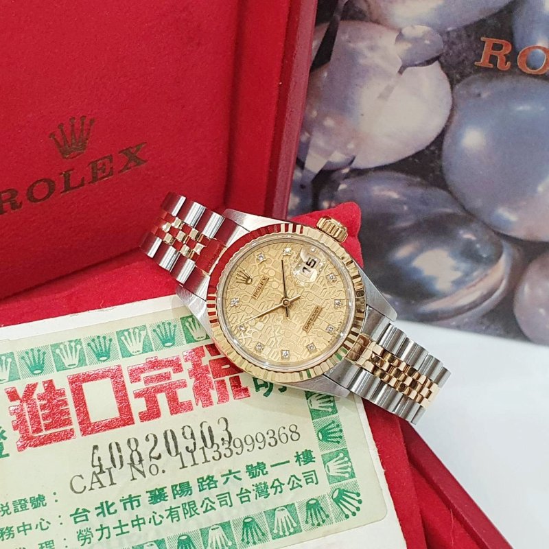 【大眾名錶】ROLEX 勞力士 69173 Datejust 半金女錶 全配件 台灣保單 金色十鑽紀念面盤 錶徑26mm 自動上鍊 G298-4