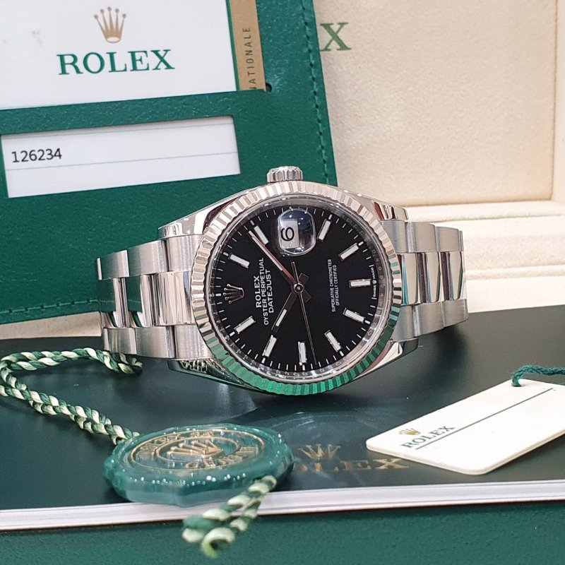 【大眾名錶】ROLEX 勞力士126234 Datejust 蠔式DJ36 2019/10全配 黑色面盤 螢光時標 三版帶 錶徑36mm G301-2