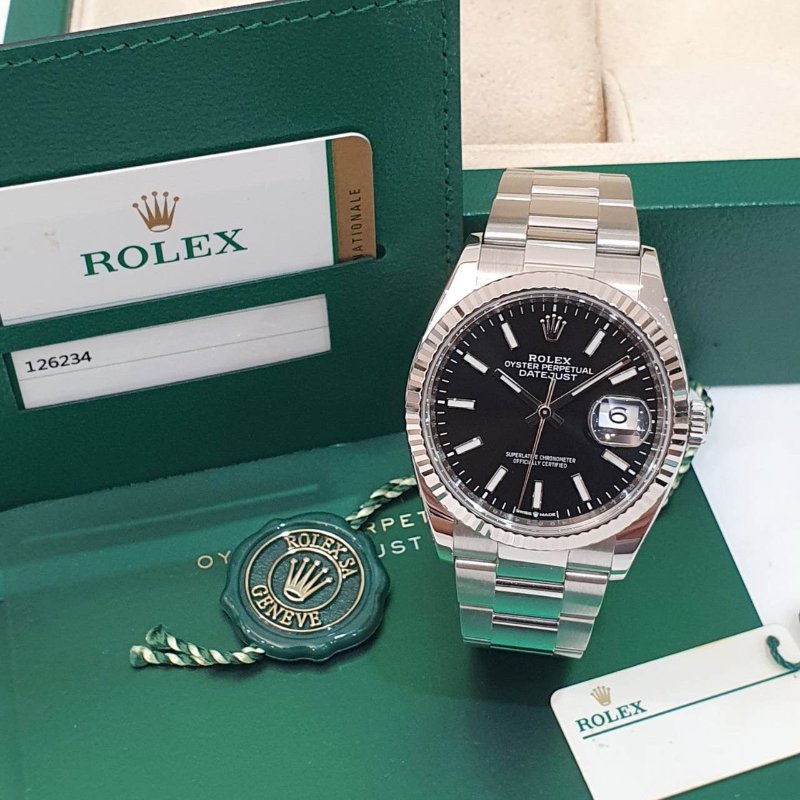 【大眾名錶】ROLEX 勞力士126234 Datejust 蠔式DJ36 2019/10全配 黑色面盤 螢光時標 三版帶 錶徑36mm G301-3