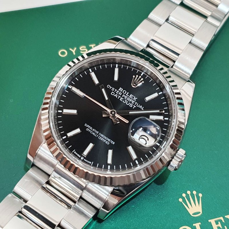 【大眾名錶】ROLEX 勞力士126234 Datejust 蠔式DJ36 2019/10全配 黑色面盤 螢光時標 三版帶 錶徑36mm G301-5