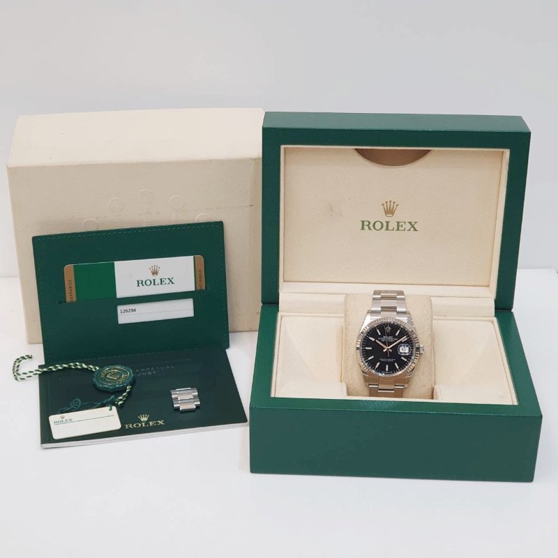 【大眾名錶】ROLEX 勞力士126234 Datejust 蠔式DJ36 2019/10全配 黑色面盤 螢光時標 三版帶 錶徑36mm G301-9
