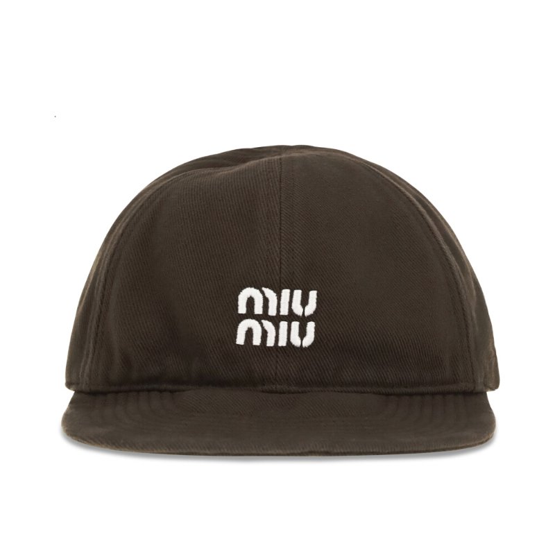 【MIU MIU】Denim 牛仔 抽繩造型 帽子 棒球帽 老帽 咖啡色 藍色 5HC369-3