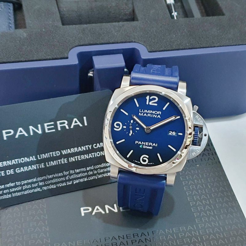 【大眾名錶】PANERAI沛納海 PAM01157 2022/07 保固至2030/08 深海漸層藍面盤 三明治面盤 藍色龍頭 原廠帶扣 B1330-2