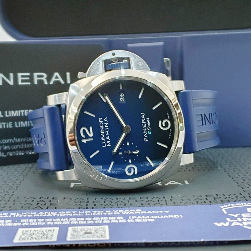 【大眾名錶】PANERAI沛納海 PAM01157 2022/07 保固至2030/08 深海漸層藍面盤 三明治面盤 藍色龍頭 原廠帶扣 B1330-3