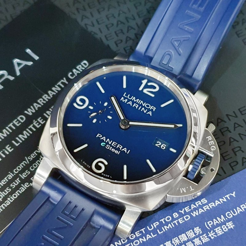 【大眾名錶】PANERAI沛納海 PAM01157 2022/07 保固至2030/08 深海漸層藍面盤 三明治面盤 藍色龍頭 原廠帶扣 B1330-5