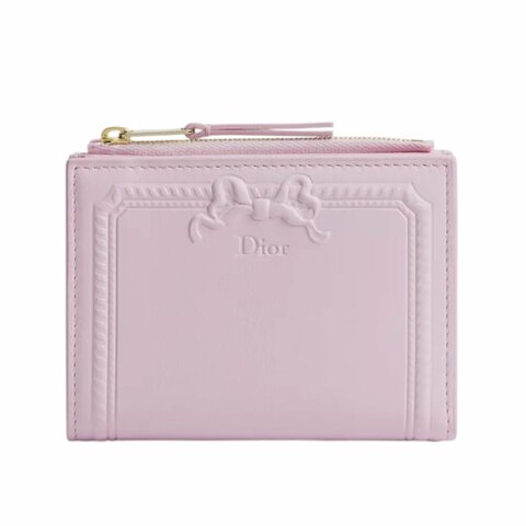 【Dior 迪奧】Salon Dahlia Moulures 壓印凹紋 牛皮 皮夾 卡夾 夢幻粉色 S3812OQWF_20N