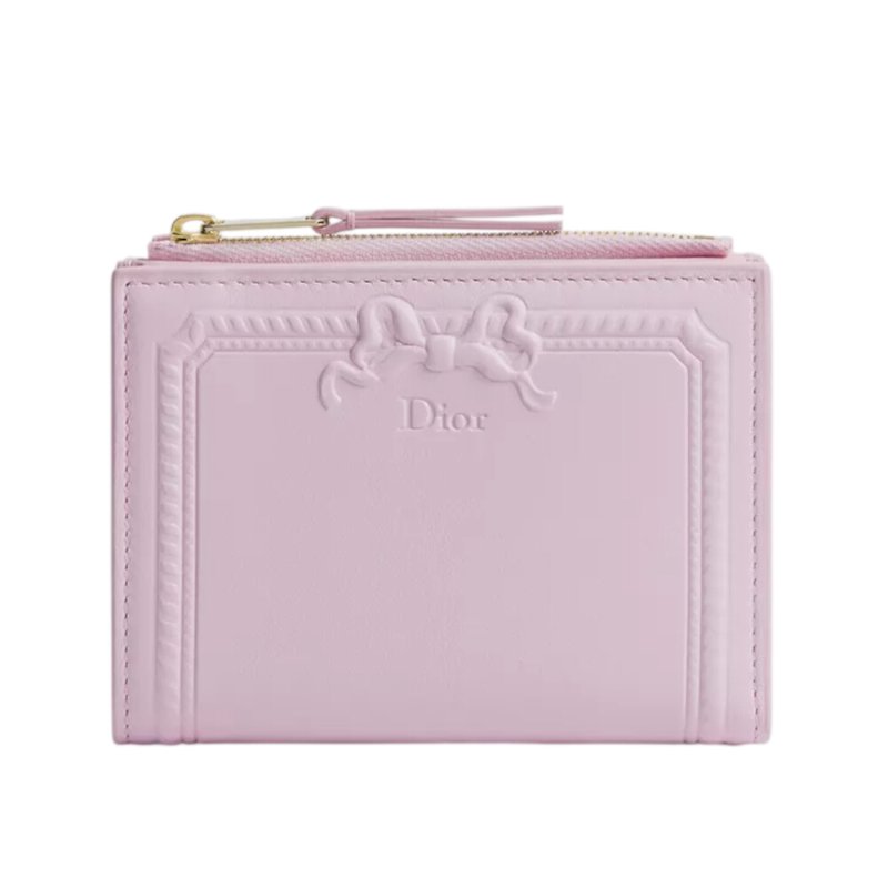 【Dior 迪奧】Salon Dahlia Moulures 壓印凹紋 牛皮 皮夾 卡夾 夢幻粉色 S3812OQWF_20N-0