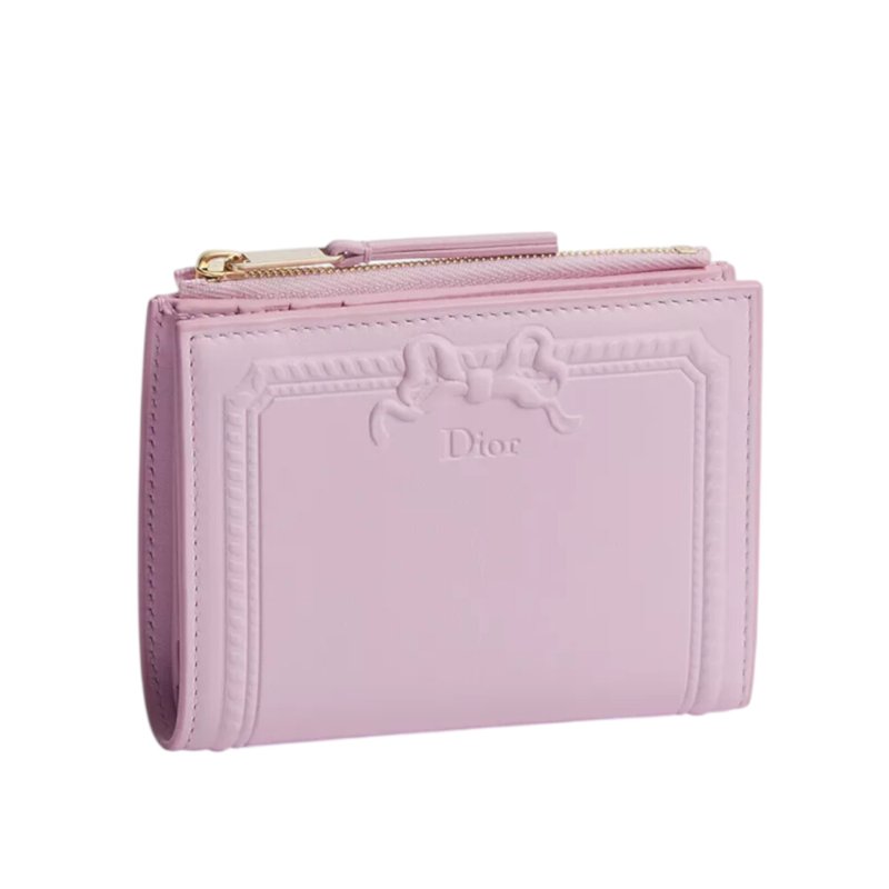 【Dior 迪奧】Salon Dahlia Moulures 壓印凹紋 牛皮 皮夾 卡夾 夢幻粉色 S3812OQWF_20N-1