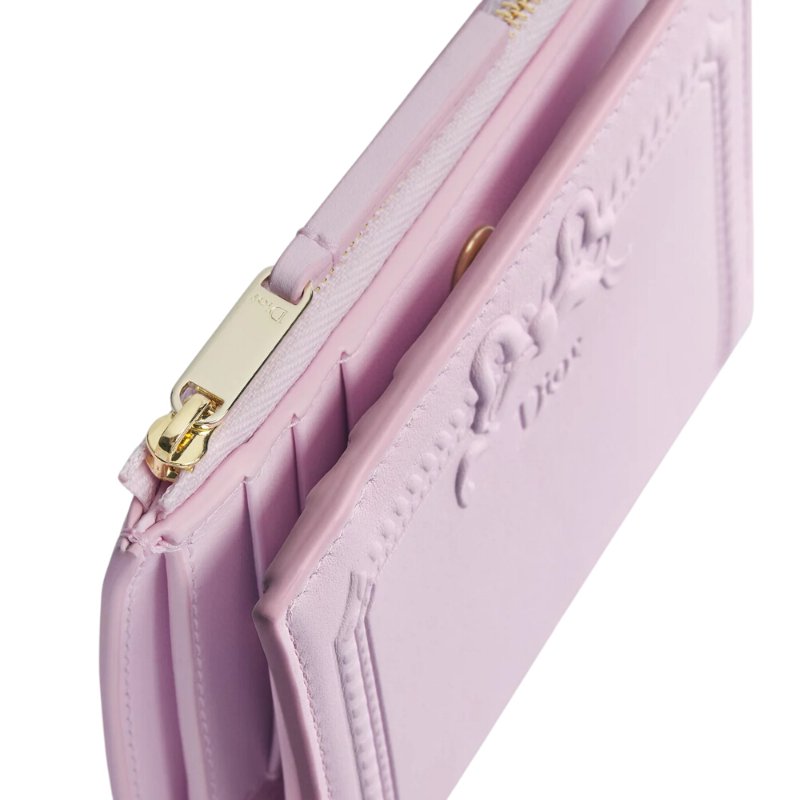 【Dior 迪奧】Salon Dahlia Moulures 壓印凹紋 牛皮 皮夾 卡夾 夢幻粉色 S3812OQWF_20N-3