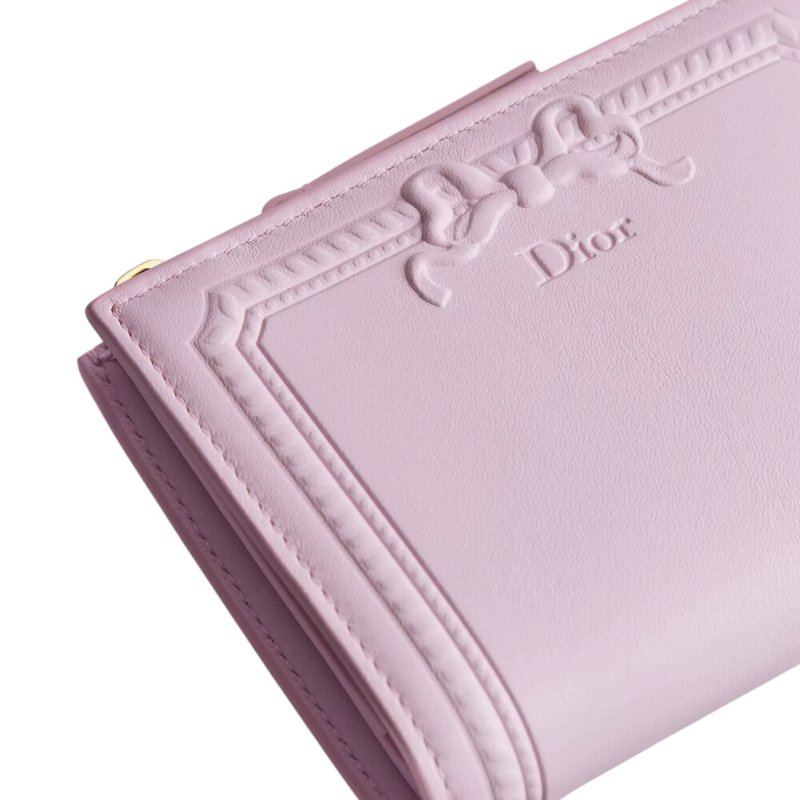 【Dior 迪奧】Salon Dahlia Moulures 壓印凹紋 牛皮 皮夾 卡夾 夢幻粉色 S3812OQWF_20N-4