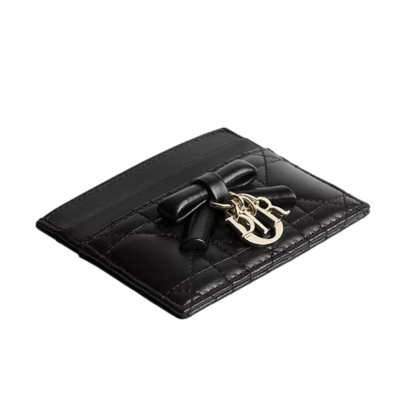 【Dior 迪奧】Lady Dior Freesia 籐格紋 羊皮 皮夾 卡夾 黑色 S2604OUQA_900-1