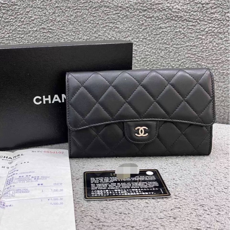 Chanel 黑銀cf長款錢包 16開18cm-2
