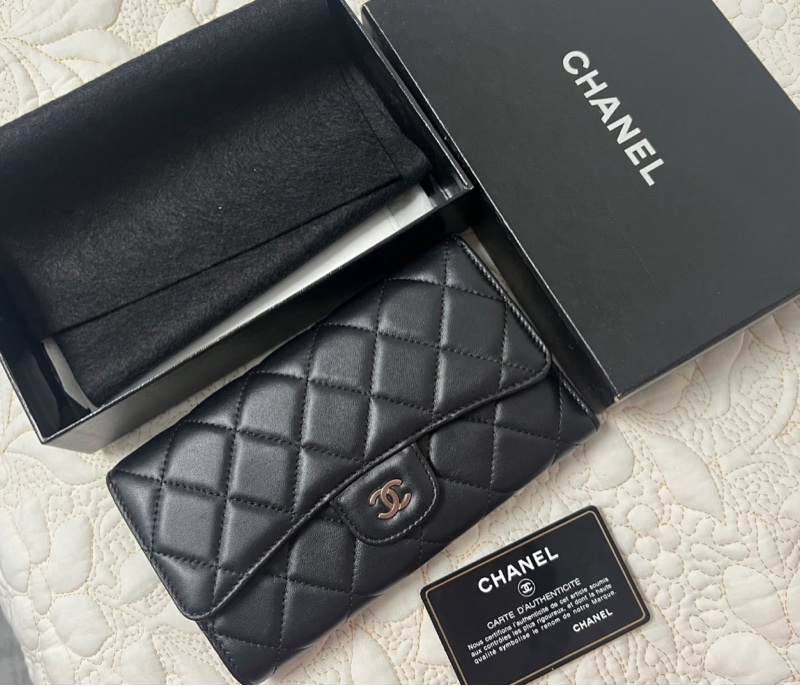 Chanel 黑銀cf長款錢包 16開18cm-3