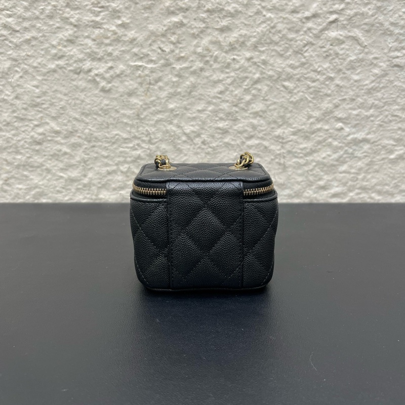 99新Chanel香奈兒23C 黑金荔枝皮mini 盒子包化妝包單肩斜挎包-1