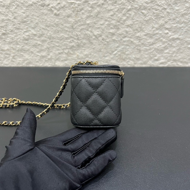 99新Chanel香奈兒23C 黑金荔枝皮mini 盒子包化妝包單肩斜挎包-2