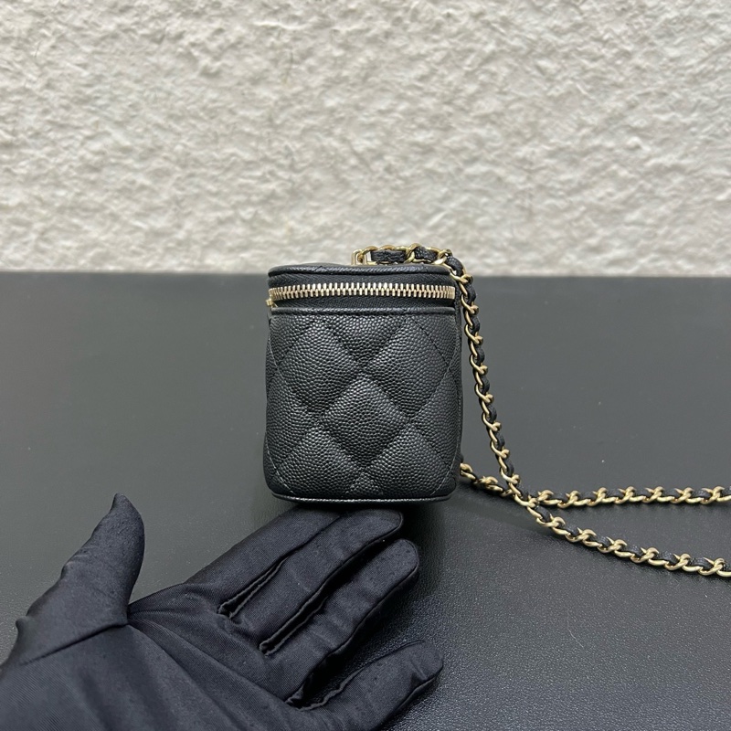 99新Chanel香奈兒23C 黑金荔枝皮mini 盒子包化妝包單肩斜挎包-3