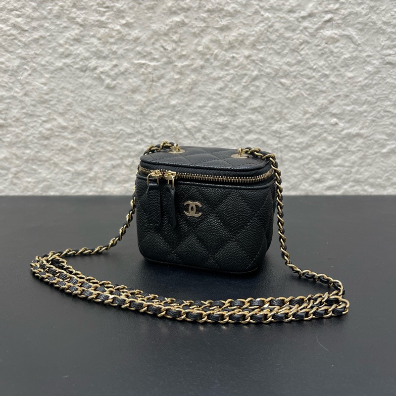 99新Chanel香奈兒23C 黑金荔枝皮mini 盒子包化妝包單肩斜挎包-7