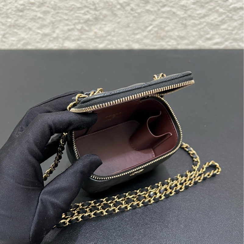 99新Chanel香奈兒23C 黑金荔枝皮mini 盒子包化妝包單肩斜挎包-8