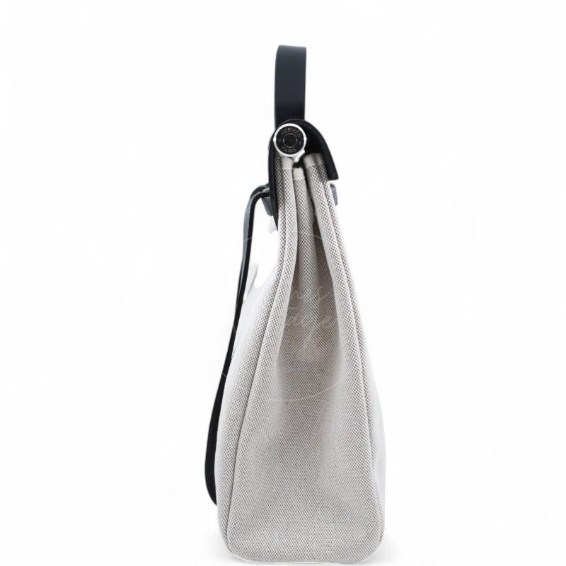 中古 愛馬仕HERBAG米色黑色帆布袋 側背包 肩背包-2