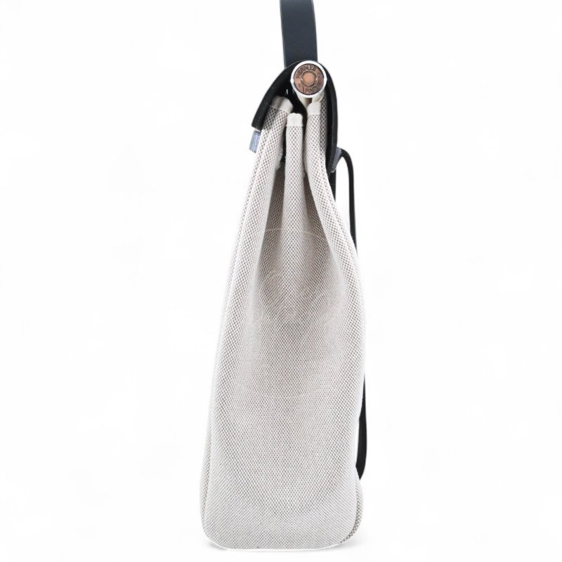 中古 愛馬仕HERBAG米色黑色帆布袋 側背包 肩背包-3