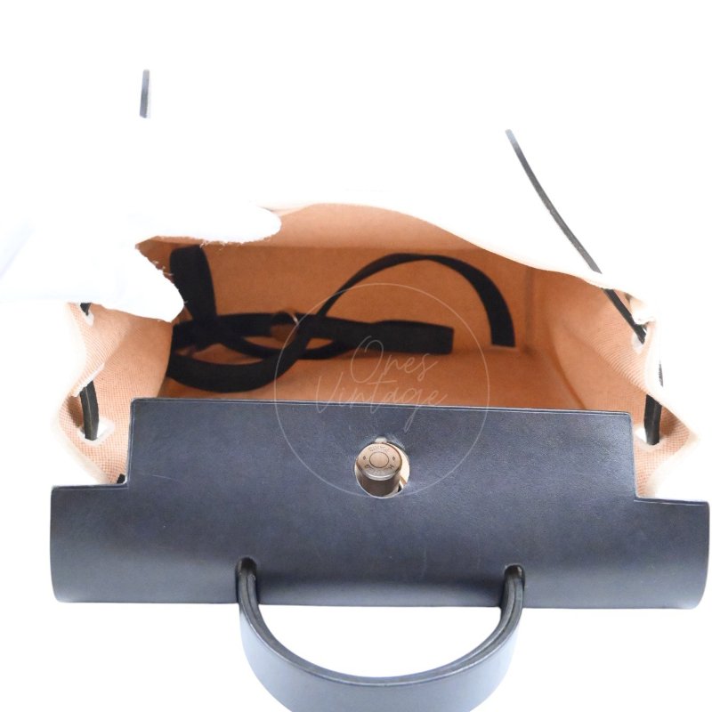 中古 愛馬仕HERBAG米色黑色帆布袋 側背包 肩背包-9