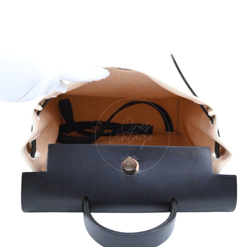 中古 愛馬仕HERBAG米色黑色帆布袋 側背包 肩背包-10