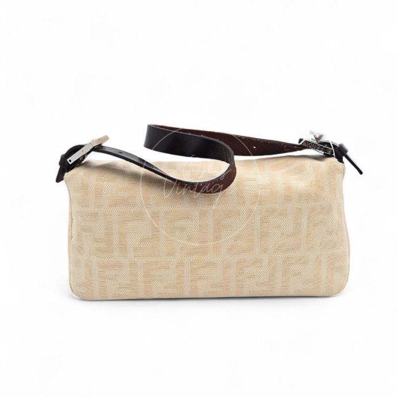中古 Fendi Zucca Baguette 經典米白象牙色帆布法棍包-3