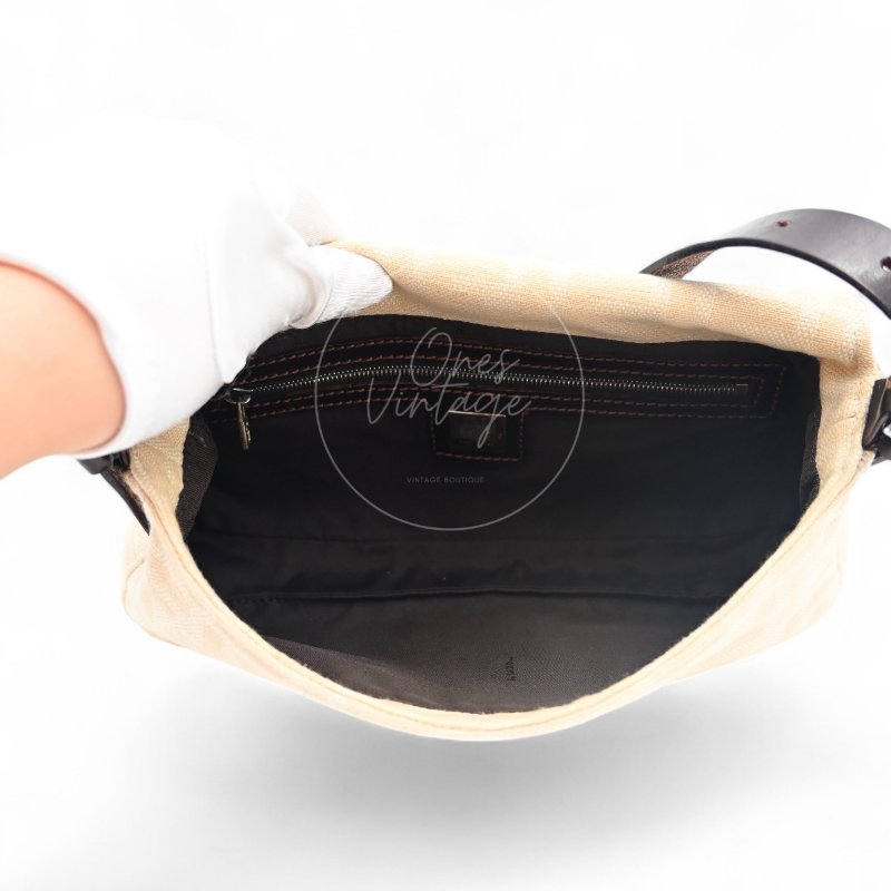 中古 Fendi Zucca Baguette 經典米白象牙色帆布法棍包-14