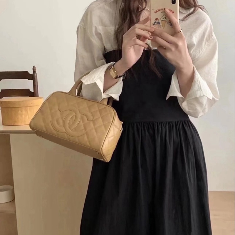 Chanel/香奈兒 03P中古奶茶色保齡球小號 8開 27cm-6