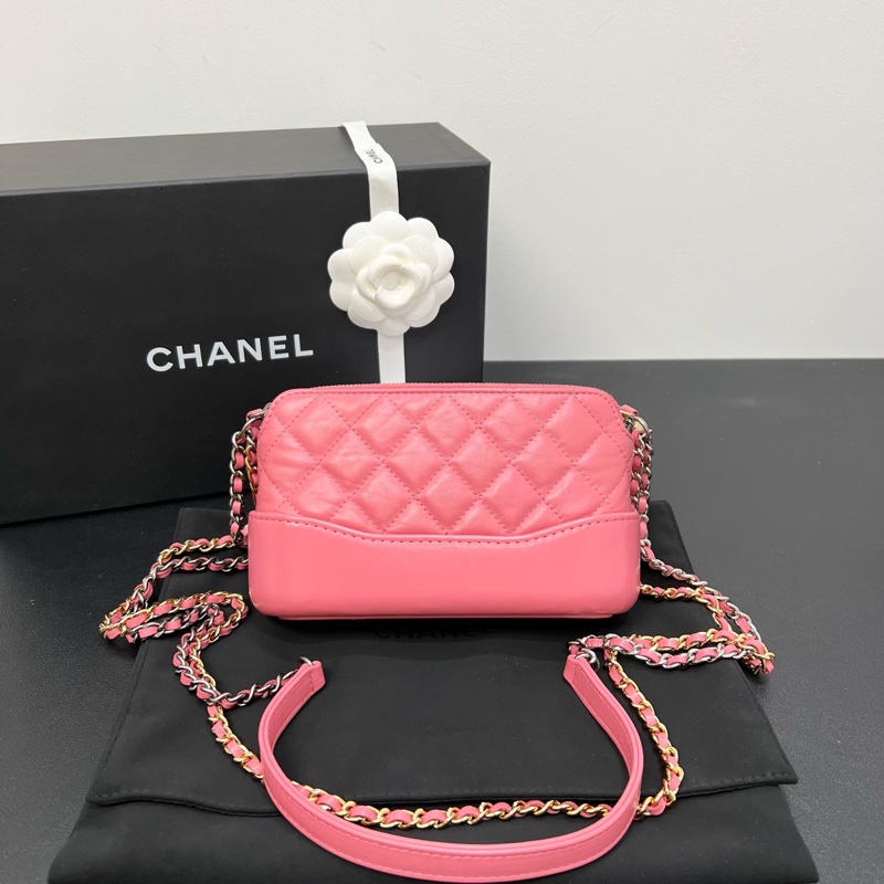 Chanel香奈兒Gabrielle流浪包mini 粉色鏈條單肩斜挎包-0