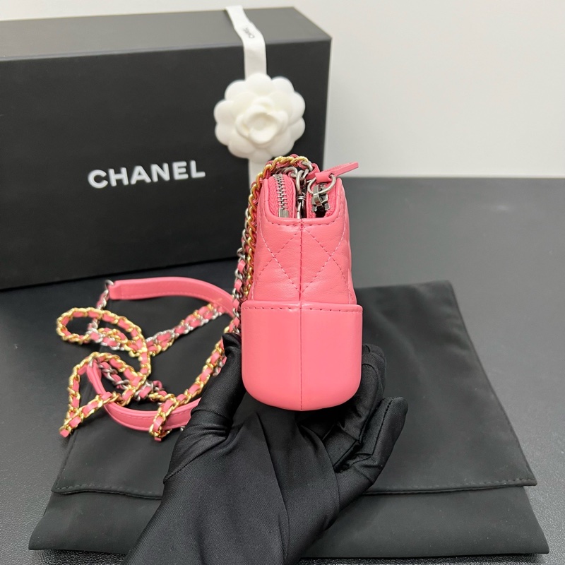Chanel香奈兒Gabrielle流浪包mini 粉色鏈條單肩斜挎包-2