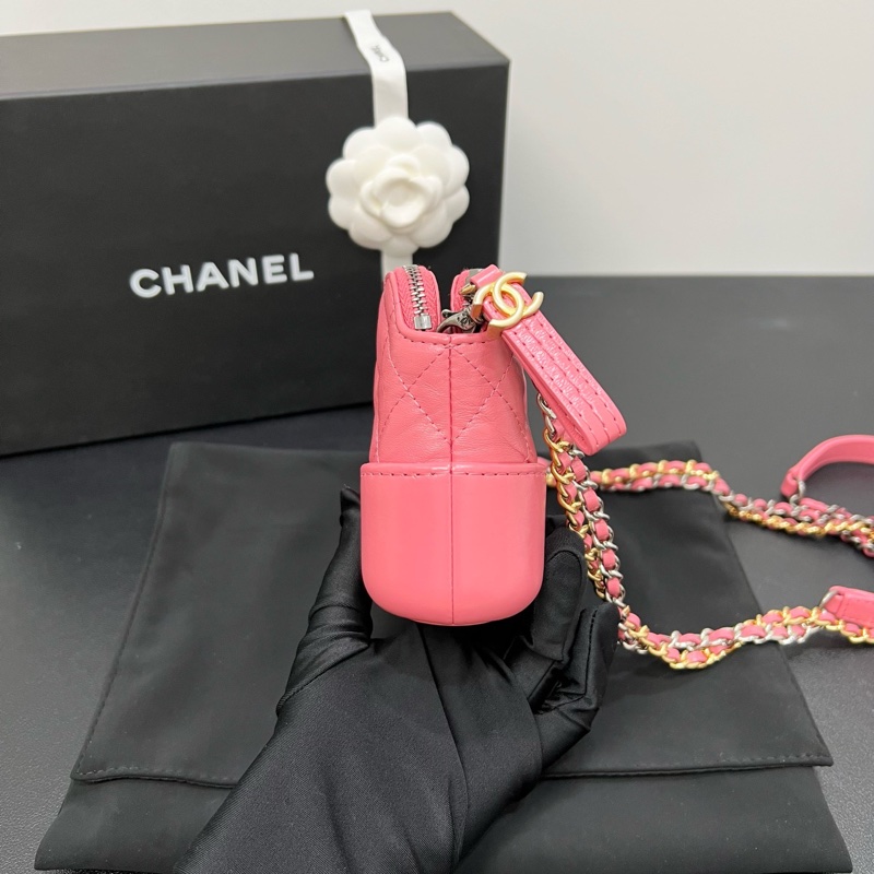 Chanel香奈兒Gabrielle流浪包mini 粉色鏈條單肩斜挎包-3
