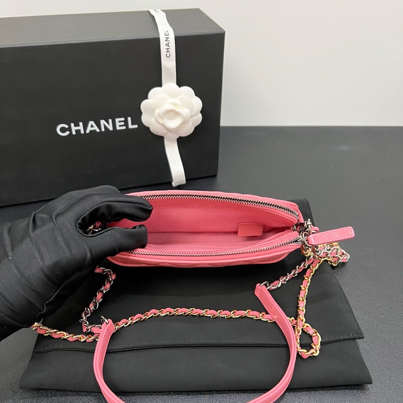 Chanel香奈兒Gabrielle流浪包mini 粉色鏈條單肩斜挎包-5