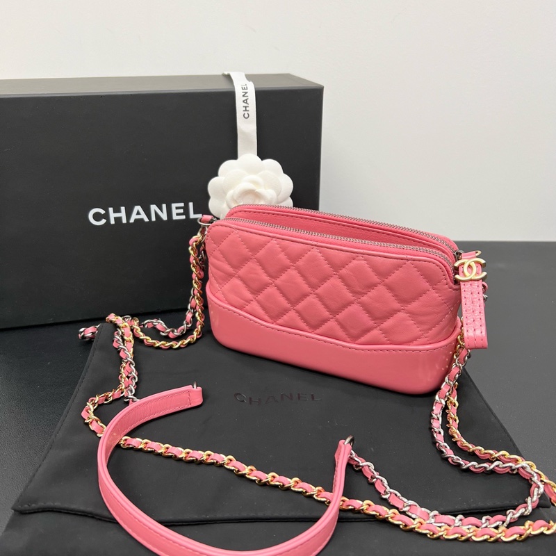 Chanel香奈兒Gabrielle流浪包mini 粉色鏈條單肩斜挎包-6