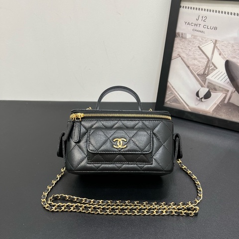 99新Chanel香奈兒23B cargo黑金荔枝皮手柄化妝盒