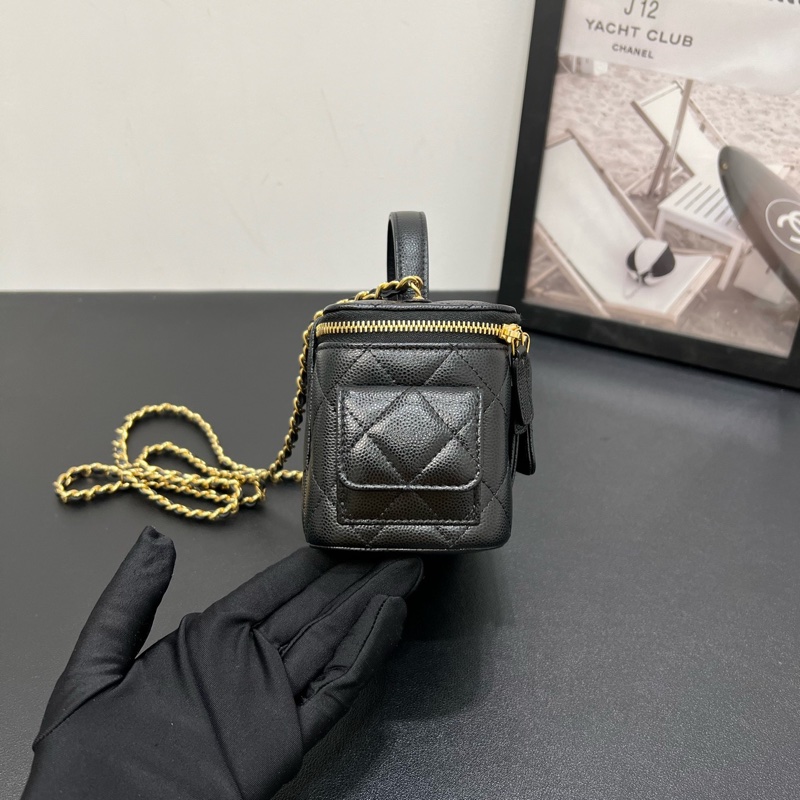 99新Chanel香奈兒23B cargo黑金荔枝皮手柄化妝盒-2
