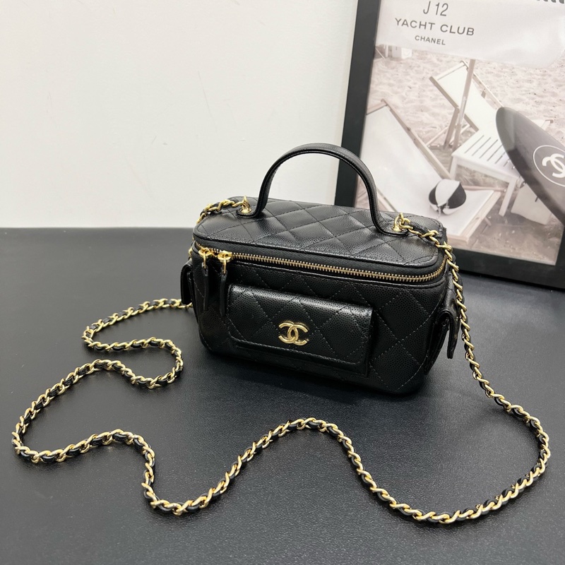 99新Chanel香奈兒23B cargo黑金荔枝皮手柄化妝盒-7