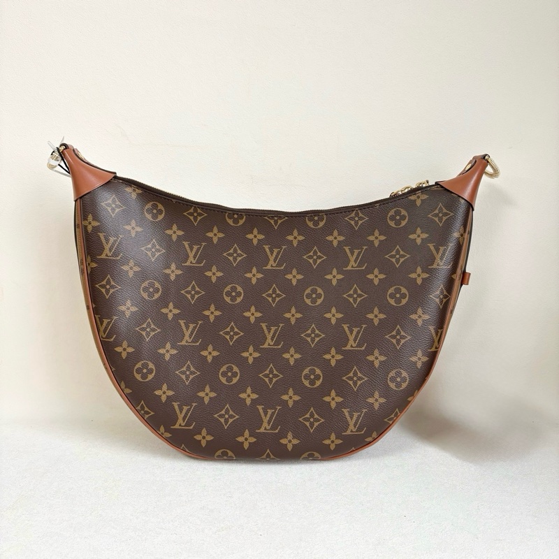 99新✨LOUIS VUITTON 路易威登Loop HOBO 經典老花滿印徽標Logo鏈條 帆布 豌豆包月亮包斜挎單肩包 大號 女款 棕色 金扣❤️正品-1