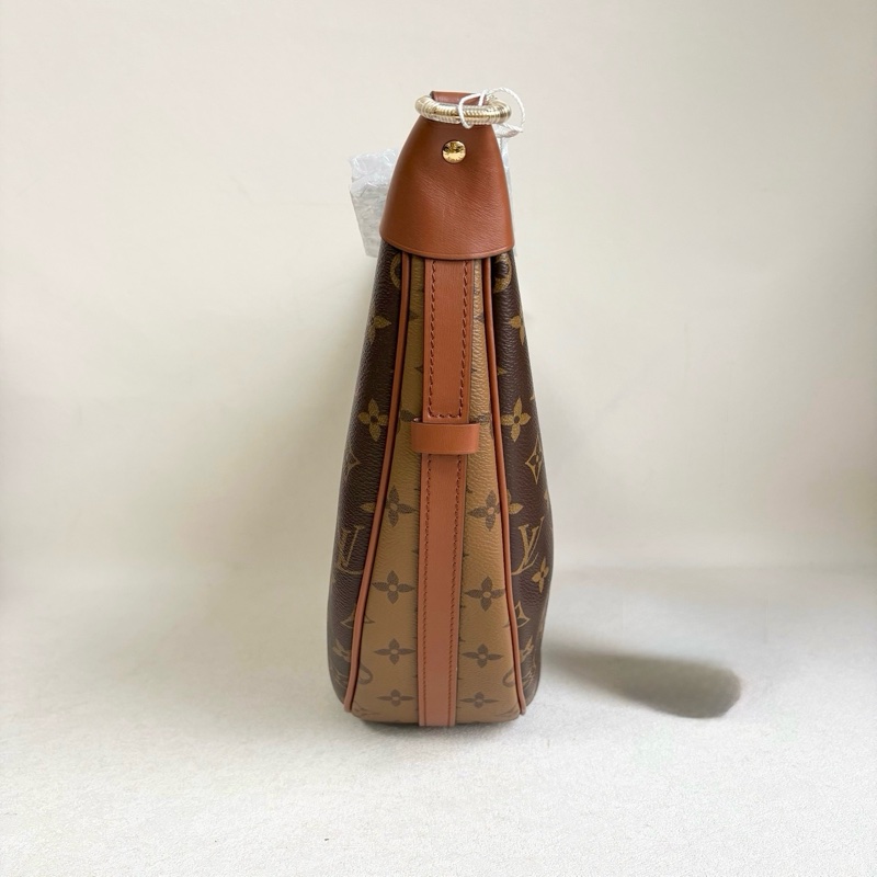 99新✨LOUIS VUITTON 路易威登Loop HOBO 經典老花滿印徽標Logo鏈條 帆布 豌豆包月亮包斜挎單肩包 大號 女款 棕色 金扣❤️正品-3