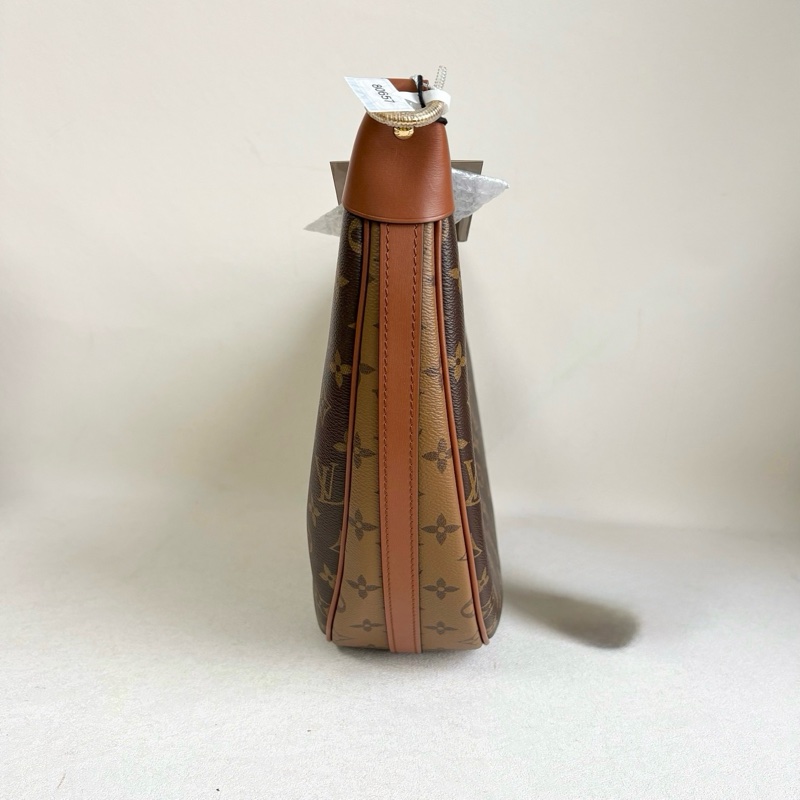 99新✨LOUIS VUITTON 路易威登Loop HOBO 經典老花滿印徽標Logo鏈條 帆布 豌豆包月亮包斜挎單肩包 大號 女款 棕色 金扣❤️正品-4