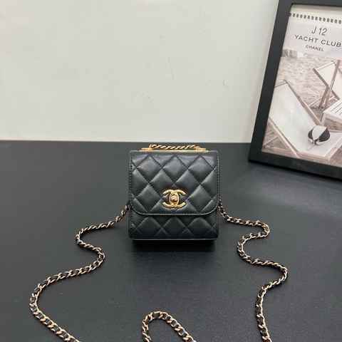 Chanel香奈兒22C黑金羊皮mini鏈條包單肩斜挎包