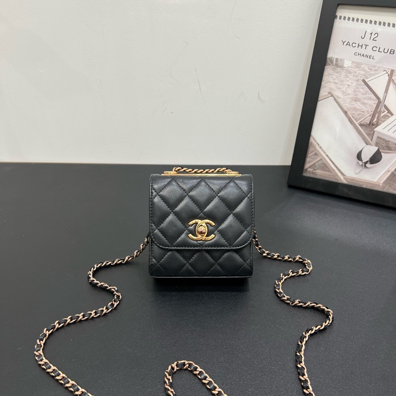 Chanel香奈兒22C黑金羊皮mini鏈條包單肩斜挎包-0