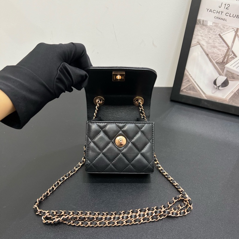 Chanel香奈兒22C黑金羊皮mini鏈條包單肩斜挎包-5