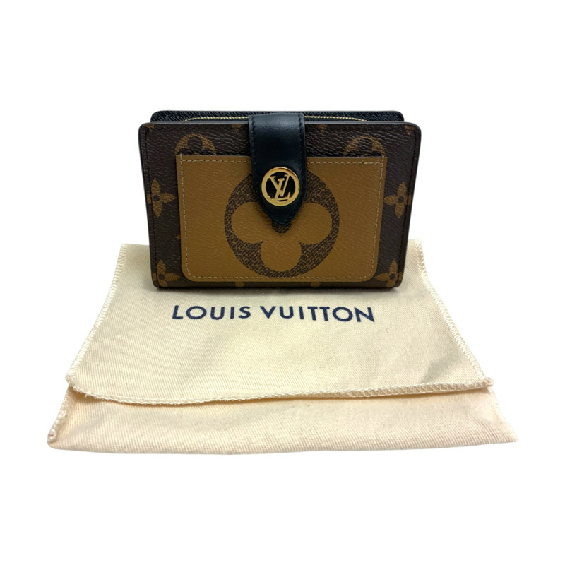 棕色 原花帆布 Juliette 扣式短夾【LOUIS VUITTON LV 路易威登】 M69432-6