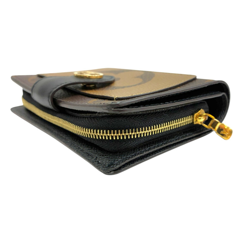 棕色 原花帆布 Juliette 扣式短夾【LOUIS VUITTON LV 路易威登】 M69432-8